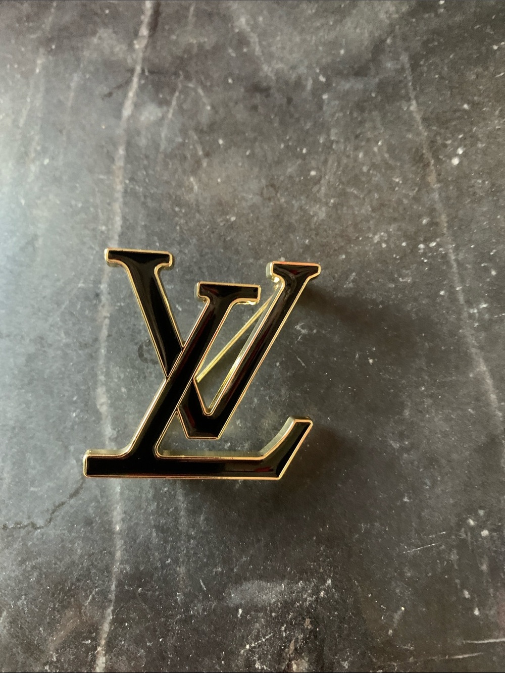 NRW! Famous LV Initial Black and Gold LV Logo Pin Badge Brooch COSTUME JEWELRY